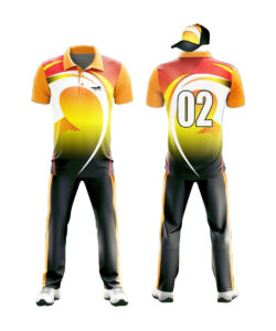 CUSTOM MADE CRICKET JERSEY BLACK, ORANGE & YELLOW