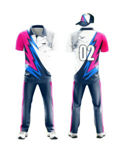 CUSTOM MADE CRICKET JERSEY BLUE, WHITE & PINK